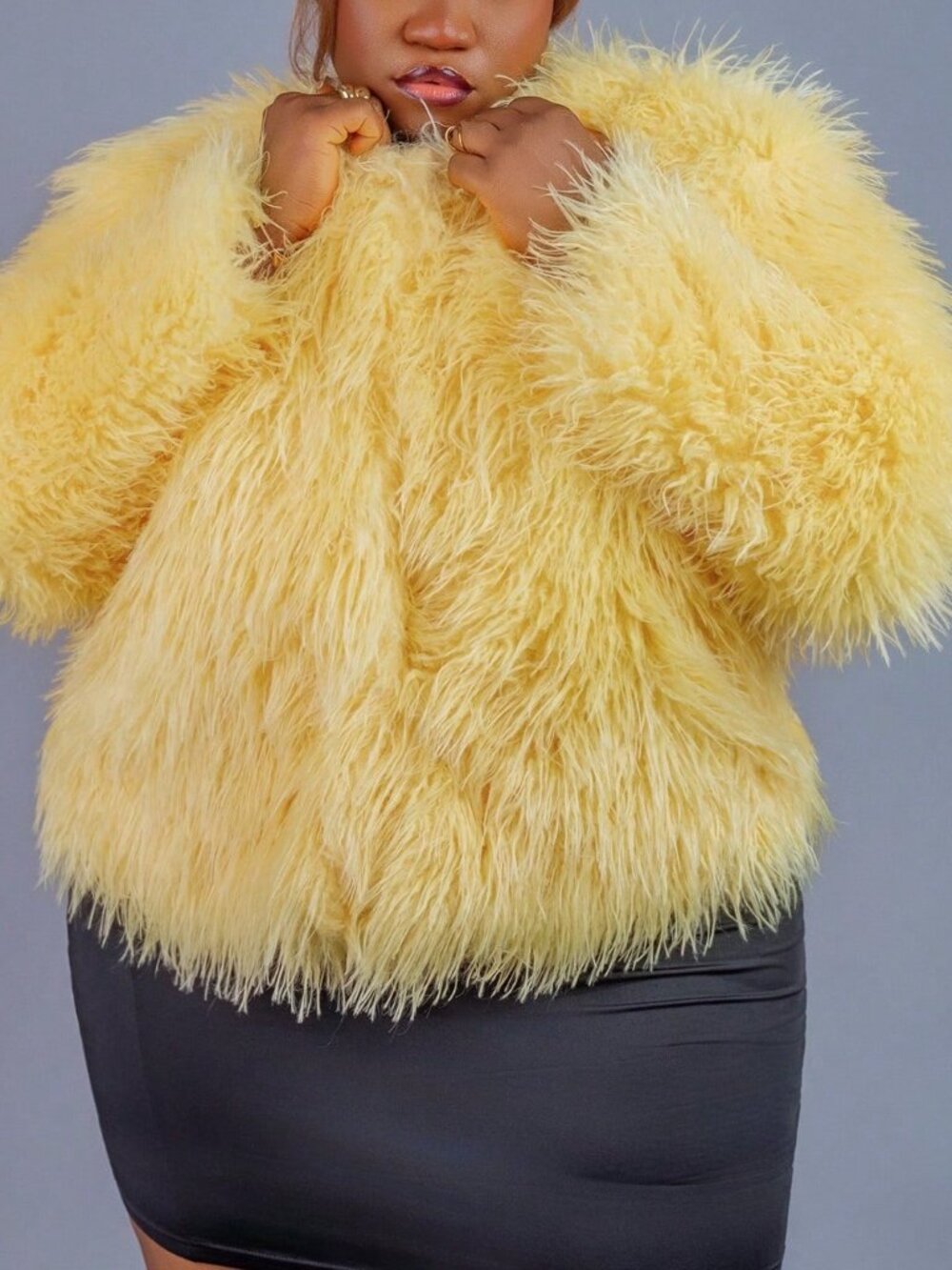 Yellow Casual Women's Plus Size Faux Fur Coat